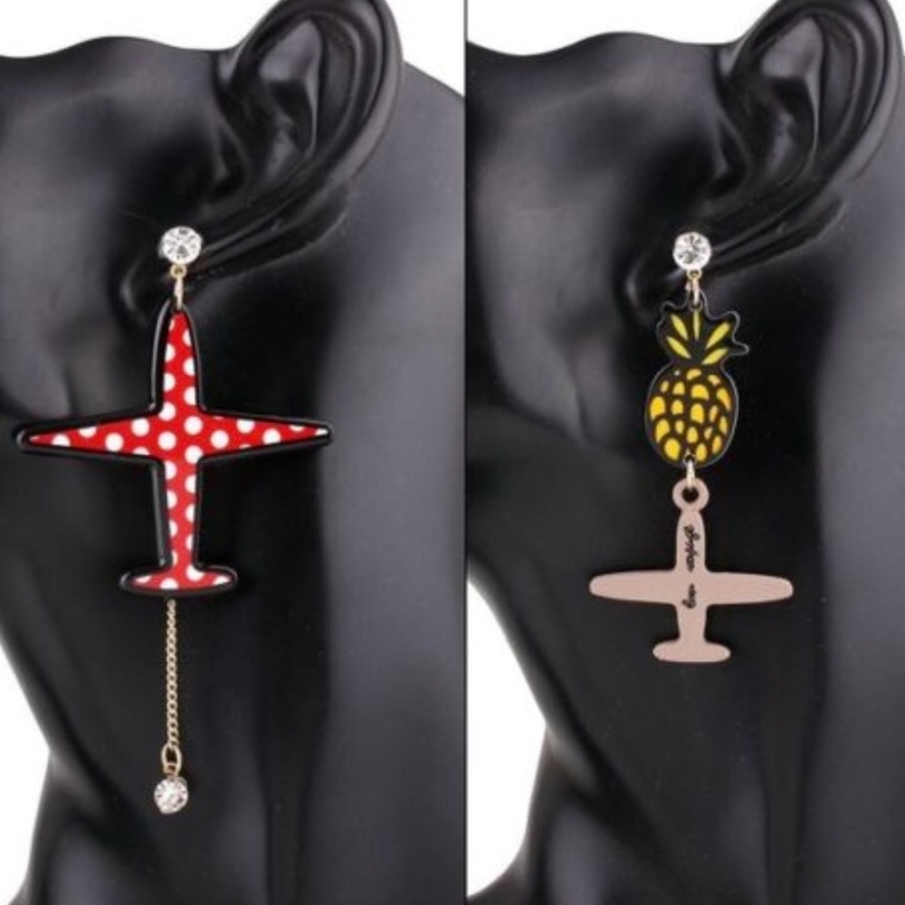 Retro jet plane and pineapple earrings - Picture 3 of 3